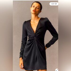 Anthropology BHLDN Sabrina Stretch Satin Long-Sleeve Mini Dress